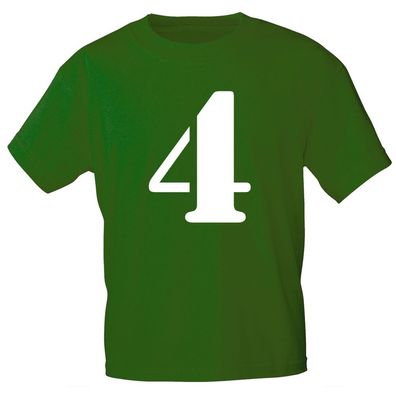 Kinder T-Shirt mit Print Zeichen Zahl Vier - 4 - 85130 Dunkelgrün Gr. 134/146