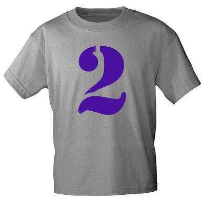 Kinder T-Shirt mit Print Zeichen Zahl Zwei - 2 - 85130 Grau Gr. 134/146