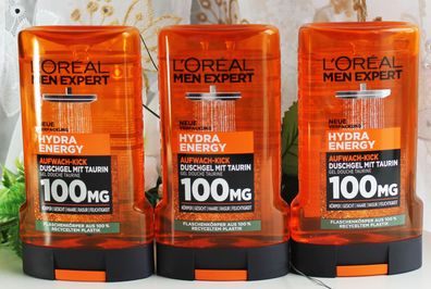 3x250ml Loreal Men Expert Bade / Duschgel Aufwach-Kick mit Taurin 100mg L´Oreal