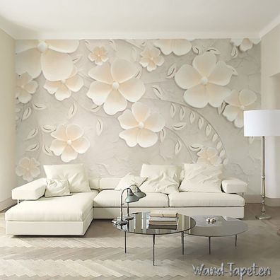 Vlies Fototapete Wandtapete Wandbilder Modernes 3D Beige Geprägte Blumen 3048