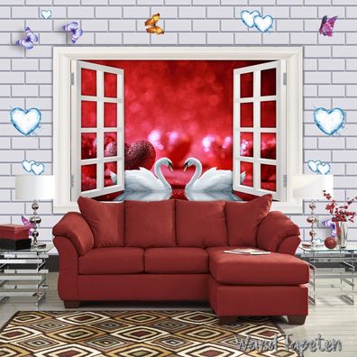 Vlies Fototapete Wandtapete Wandbilder Modernes 3D Fenster Schwan Modernes 3052