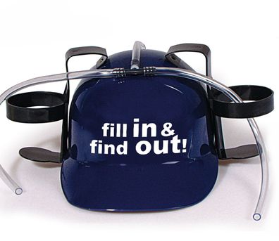 Trinkhelm Spaßhelm mit Printmotiv - fill in find out - 51618 blau