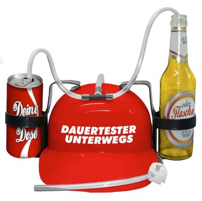 Trinkhelm Spaßhelm mit Printmotiv - Dauertester Unterwegs - 51633 - versch. Farben z