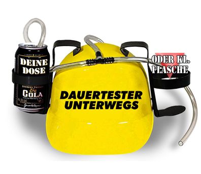 Trinkhelm Spaßhelm mit Printmotiv - Dauertester Unterwegs - 51633 - versch. Farben z