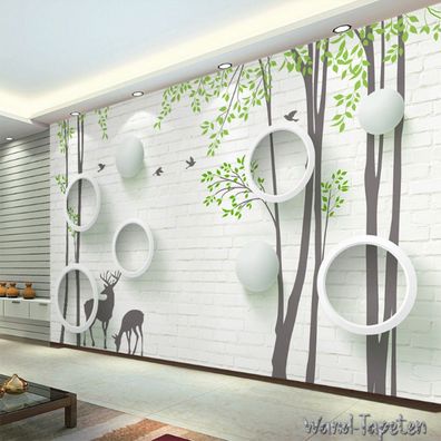 Vlies Fototapete Wandtapete Wandbilder 3D Ziegelwand Elch Abstrakte Baum 3085