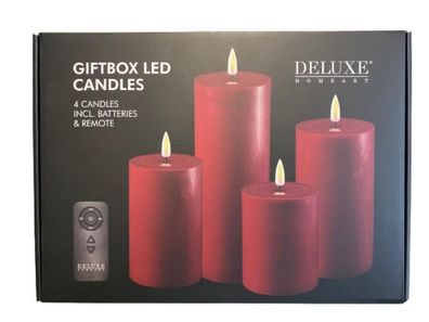 Deluxe LED 4-er Kerzenbox rot(bourgogne) inkl. Fernbedienung u. Batterien, 0003 1 Set