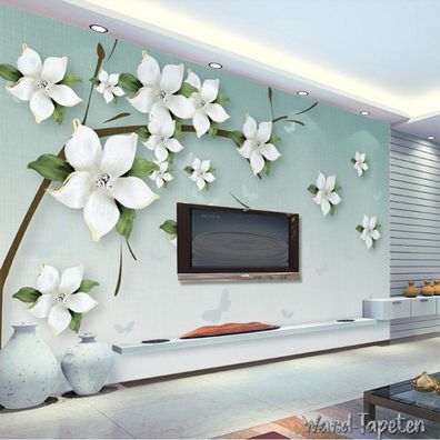 Vlies Fototapete Wandtapete Wandbilder 3D Farbverlaufsrelief Jasminblüten 3089