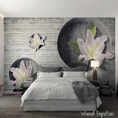 Vlies Fototapete Wandtapete Wandbilder 3D Effekt Backsteinmauer Lilienblume 3099