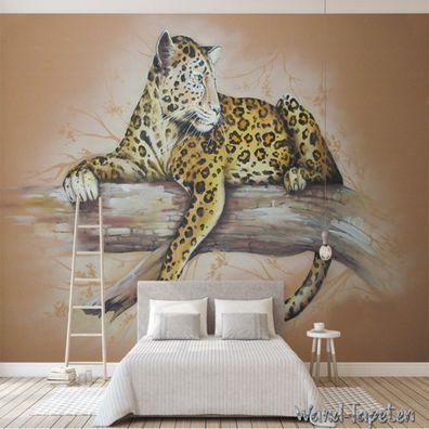 Vlies Fototapete Wandtapete Wandbilder 3D Relief Wandbild mit Leoparden 3100