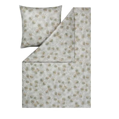 Estella Mako Jersey Bettwäsche 155x220 Rebecca khaki grau Äste Blätter 6897-016