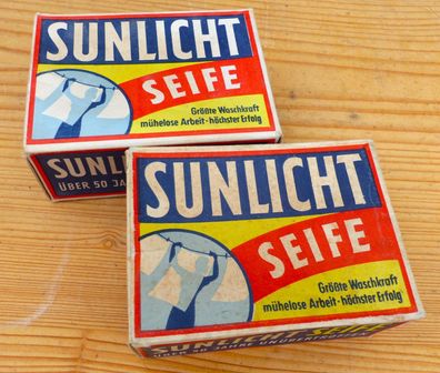 Sunlicht Seife 2 Stück Karton Verpackung Hamburg-Mannheim Reklame Deko antik Vintage
