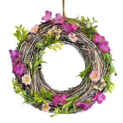 Strohkranz mit Blumen Ø30 cm