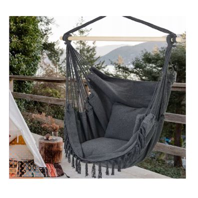 QLS Hängesessel Boho-Stil 130x100 cm mit 2 Kissen Hängestuhl bis 200 kg graphit 11281