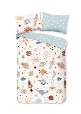Good Morning Kinder Baby Bettwäsche 100x135 Eclips Weltall Sterne blau weiß 33326