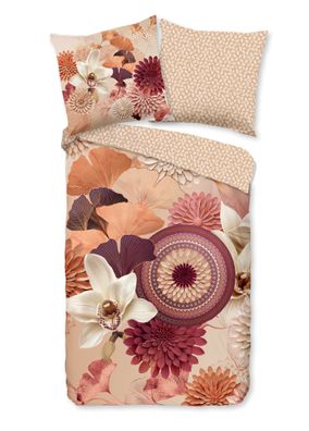 hip Satin Bettwäsche 135x200 Quente Ginkgo Mandala Blüten Blätter puder 33299