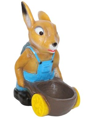 Osterhase mit Karren zum Bepflanzen Figur Hase Kunststoff Gartenfigur Höhe 38 cm