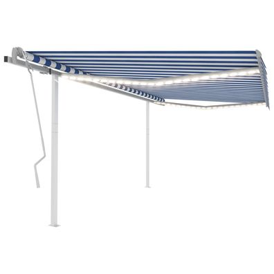 vidaXL Markise Manuell Einziehbar mit LED 4x3,5 m Blau und Weiß