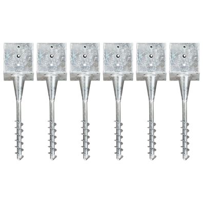 vidaXL Erdspieße 6 Stk. Silbern 14×14×58 cm Verzinkter Stahl