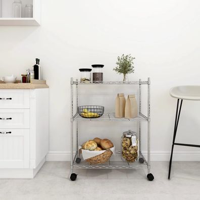 vidaXL Lagerregal mit 3 Böden und Rollen 60x35x81 cm Verchromt 150 kg