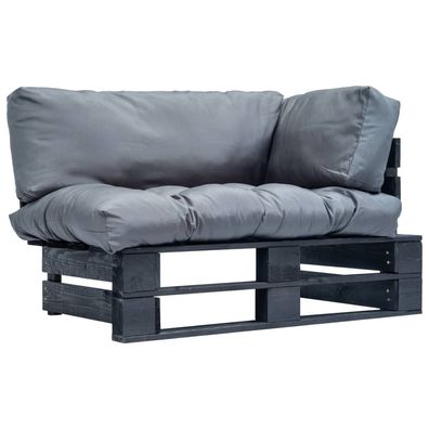 vidaXL Outdoor-Sofa Paletten mit Kissen in Grau Kiefernholz