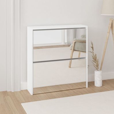 vidaXL Schuhschrank mit Spiegel 2 Fächer Hochglanz-Weiß 63x17x67 cm