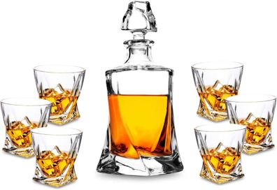 KANARS Whisky Geschenkset Bleifrei Kristallglas Karaffe 7-teilig 800ml 6x300ml