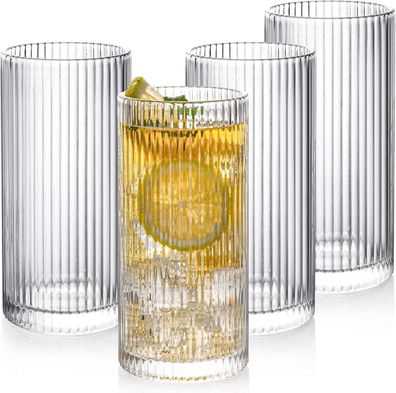 Trinkgläser Set 4er 360ml Origami-Stil Longdrink Bier Saft Mojito 4er-pack