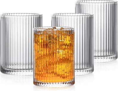 4er Set Origami-Stil Longdrinkgläser 280ml Cocktailgläser Geriffelte Gläser