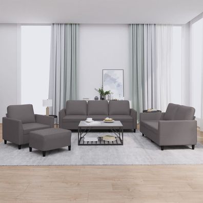 vidaXL 4-tlg. Sofagarnitur mit Kissen Grau Kunstleder