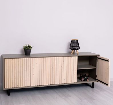 Sideboard im Skandi-Lamellenlook braungrau / weiß geölt
