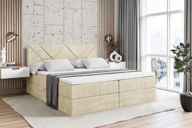 Boxspringbett mit Matratze, Boxbett, Topper, Polsterbett mit Bettkasten BARWA