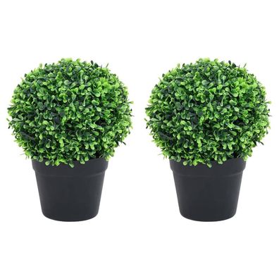 vidaXL Künstliche Buchsbäume 2 Stk. mit Topf Kugelform Grün 37 cm