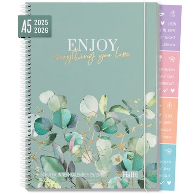 College-Timer Deluxe 2025/2026 / Schülerkalender / A5 / Minty Leaves / Häfft-Verlag
