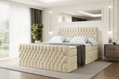 Boxspringbett mit Matratze, Topper, Polsterbett mit Bettkasten SERENE-Z KING