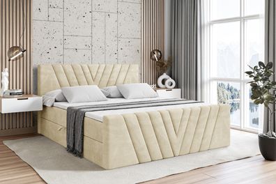 Boxspringbett mit Matratze, Boxbett, Topper, Polsterbett mit Bettkasten ERNINA-Z