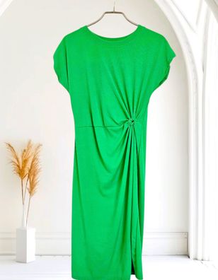 Italy 34 36 38 Sommerkleid Midikleid mit Raffung leicht gerippt Viskose Grün