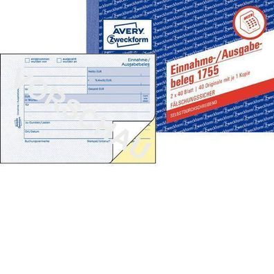 Avery Zweckform 1755 Einnahme-/ Ausgabebeleg A6 quer SD 2x40 Blatt NEU