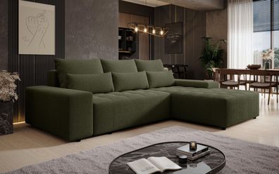 AX LIVING Ecksofa mit Schlaffunktion Alvorada 280 cm dunkelgrün