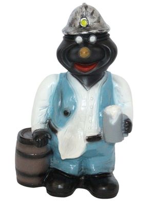 Dekofigur Lustiger Maulwurf Bergarbeiter mit Bierkrug Wackelkopf Figur Höhe 30 cm