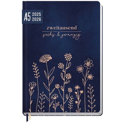 Häfft-Timer 2025/2026 / Jugendkalender / A5 / Fine Flowers night blue