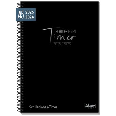 Schulstuff Schüler-Timer 2025/2026 / Spiralbindung / A5 / Black Edition