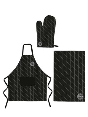 FC Bayern München Grill-Set 3-tlg. Schürze Handschuh Tuch Schwarz