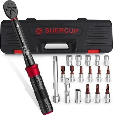 Suercup 1/4" Drive Torque Wrench, 18 Piece Bicycle Torque Wrench Set, 3-25Nm, Two