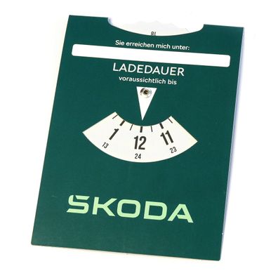 Original Skoda Parkscheibe Parkuhr Ladezeit Parkzeit blau/grün 6U0050811