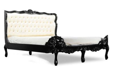 Barock Bett Barocco Splendid Schwarz Hochglanz / Creme Satinstoff 180 x 200 cm aus de