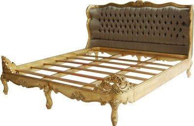 Casa Padrino Barock Bett Barocco Gold / Khaki Satinstoff 180 x 200 cm aus der Luxus K