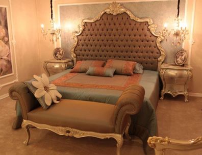 Casa Padrino Luxus Barock Schlafzimmer Set Braun / Silber / Gold - 1 Doppelbett mit K