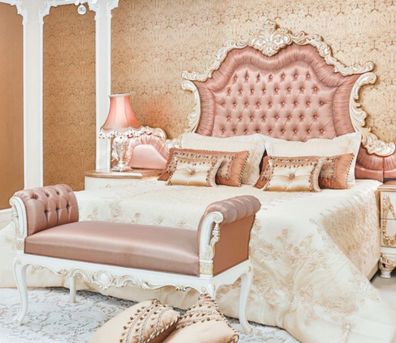 Casa Padrino Luxus Barock Doppelbett Rosa / Weiß / Creme / Kupferfarben 200 x 200 x H