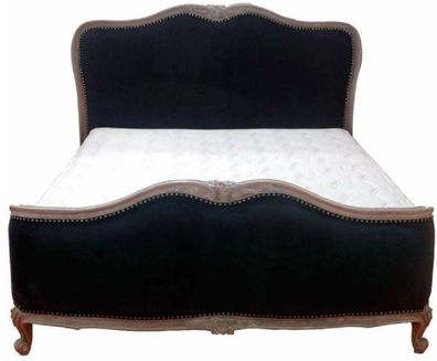 Casa Padrino Luxus Barock Doppelbett Schwarz / Antik Braun - Edles Massivholz Bett mi
