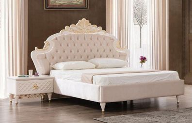 Casa Padrino Luxus Barock Schlafzimmer Set Rosa / Weiß / Gold - 1 Doppelbett mit Kopf
